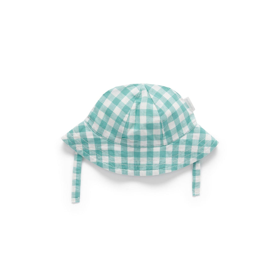 Purebaby Lagoon Gingham Linen Blend Sun Hat