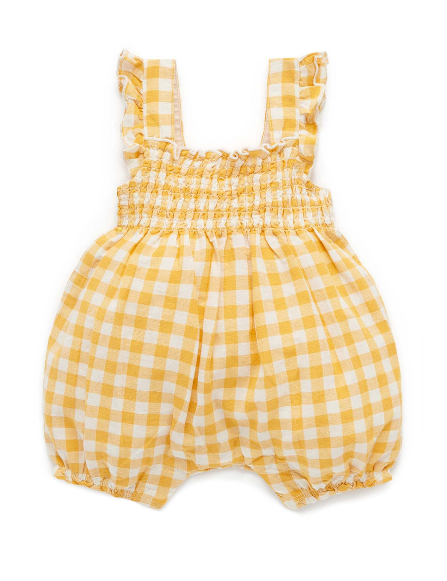 Purebaby Shirred Romper - Pineapple Gingham