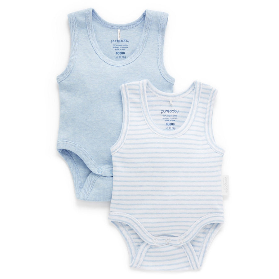 Purebaby 2 Pack Rib Bodysuit in Pale Blue