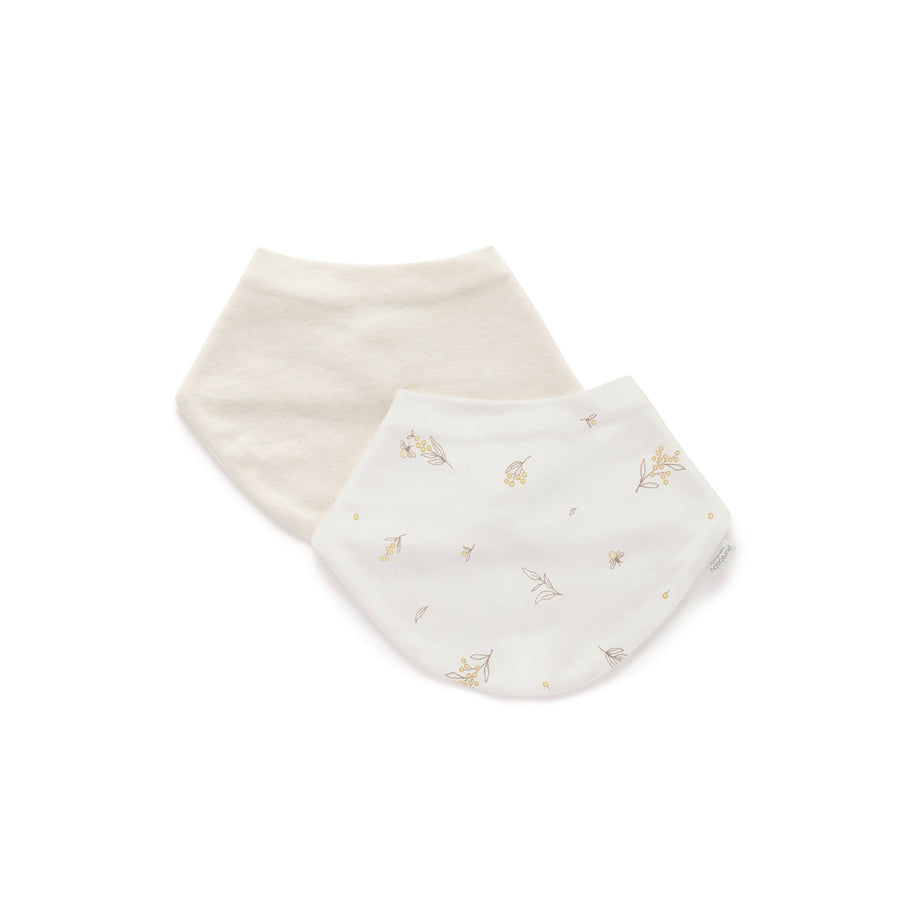 Purebaby Wattle Bee 2 Pack Dribble Bib in vanilla