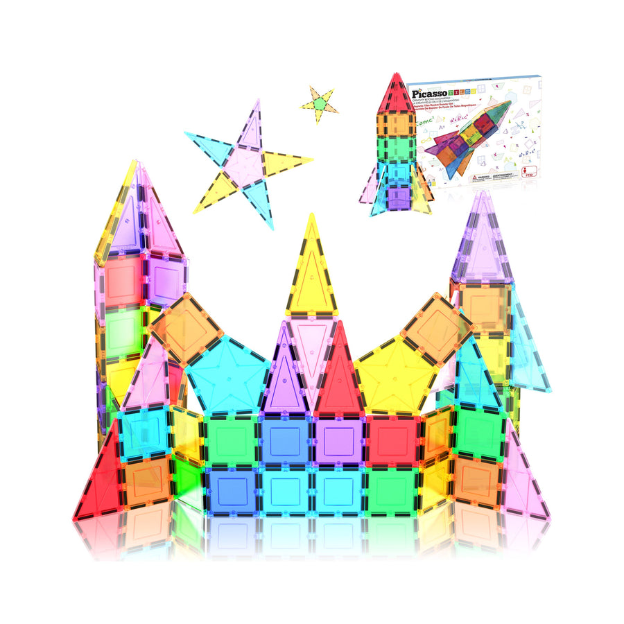 PicassoTiles 32pc Rocket Ship magnetic tiles set build