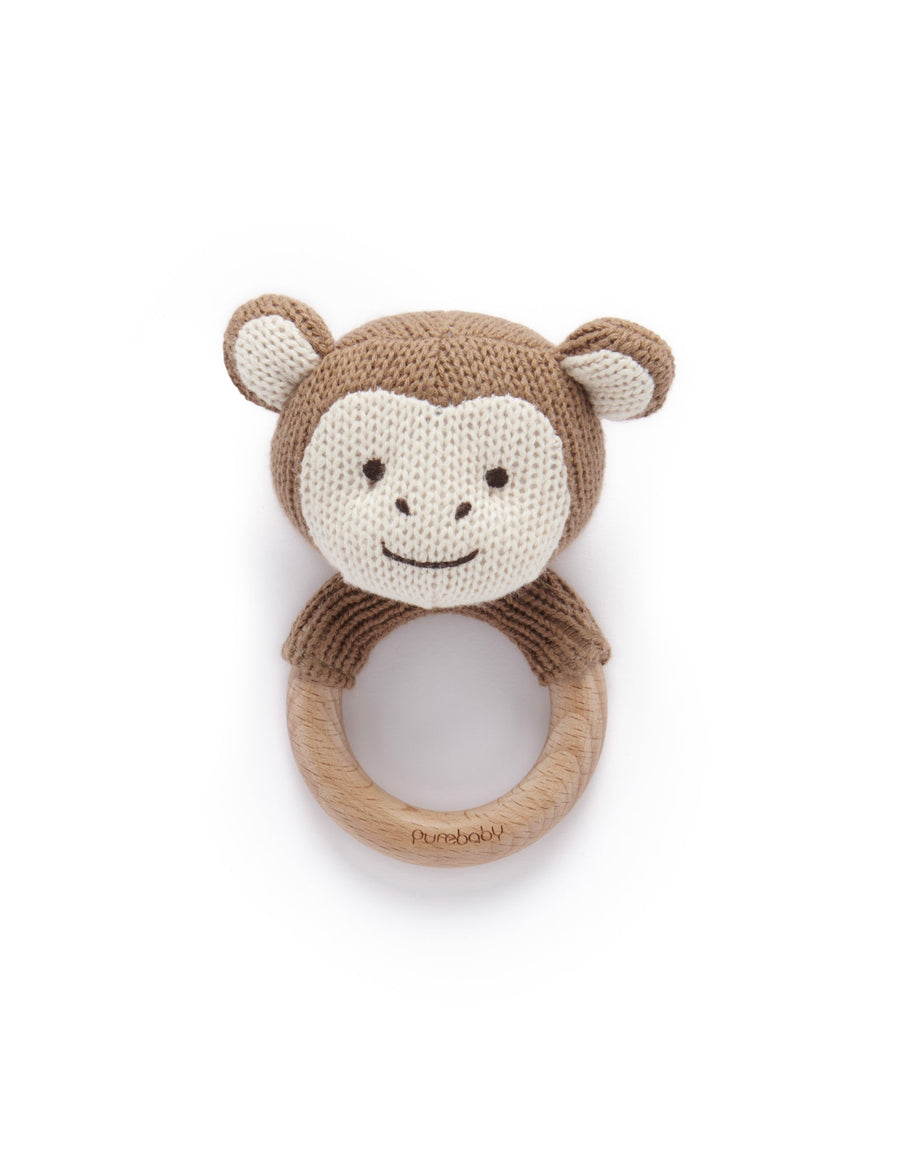 Purebaby Knitted Monkey Rattle - Coconut