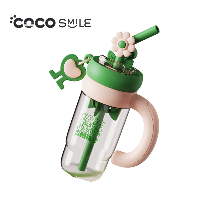 COCO SMILE Flower Twirling Cup with Crescent Handle 1000ml in Pink Green