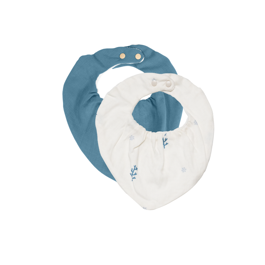 Saeson Tencel Bandana Bib two-pack in Fir Tree / Ocean Blue - baby kerchief bibs, flat lay