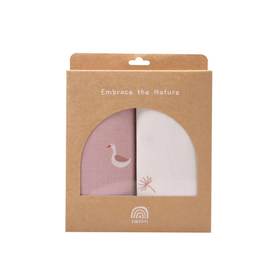 Saeson Tencel Swaddling Cloth two-pack in Rosewood Goose / Dandelion - boxed muslin cloths