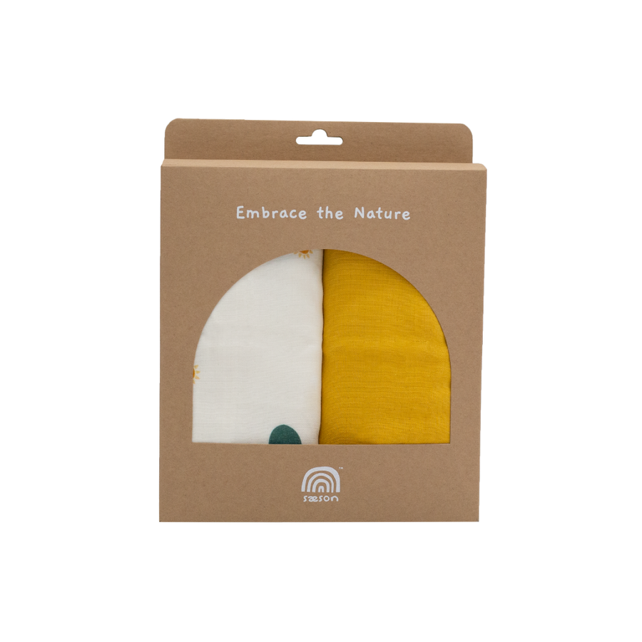Saeson Tencel Swaddling Cloth two-pack in Sun / Summer Yellow - boxed muslin cloths
