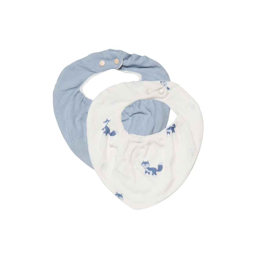 Saeson Tencel Bandana Bib two-pack in White Fox / Sky Blue - baby kerchief bibs, flat lay