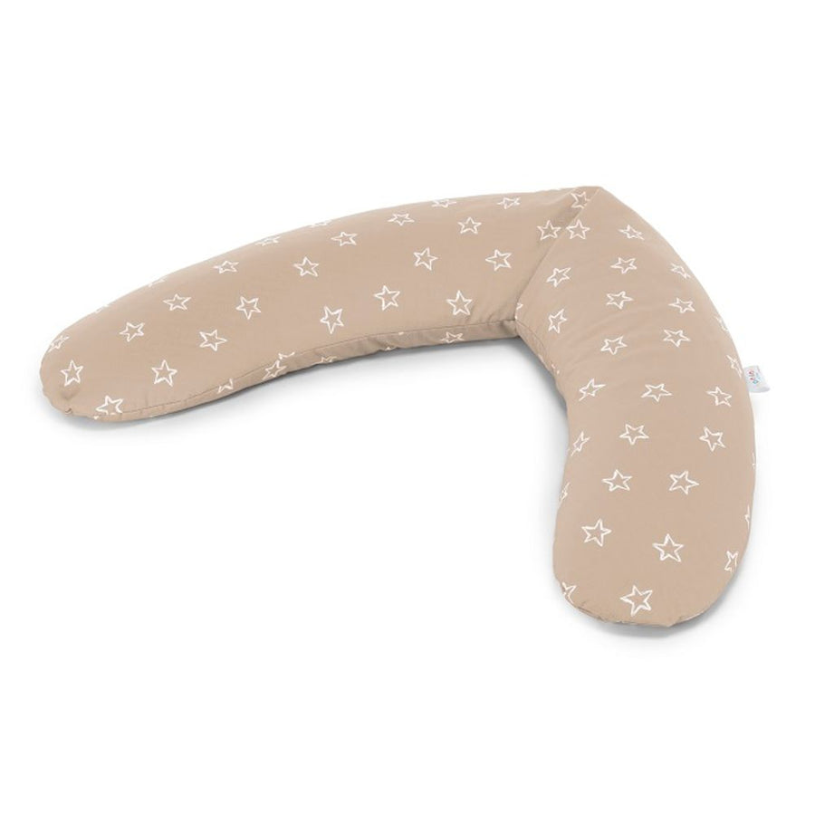 Theraline The Dodo crescent nursing pillow in the Stars Cappuccino design, white stars on beige