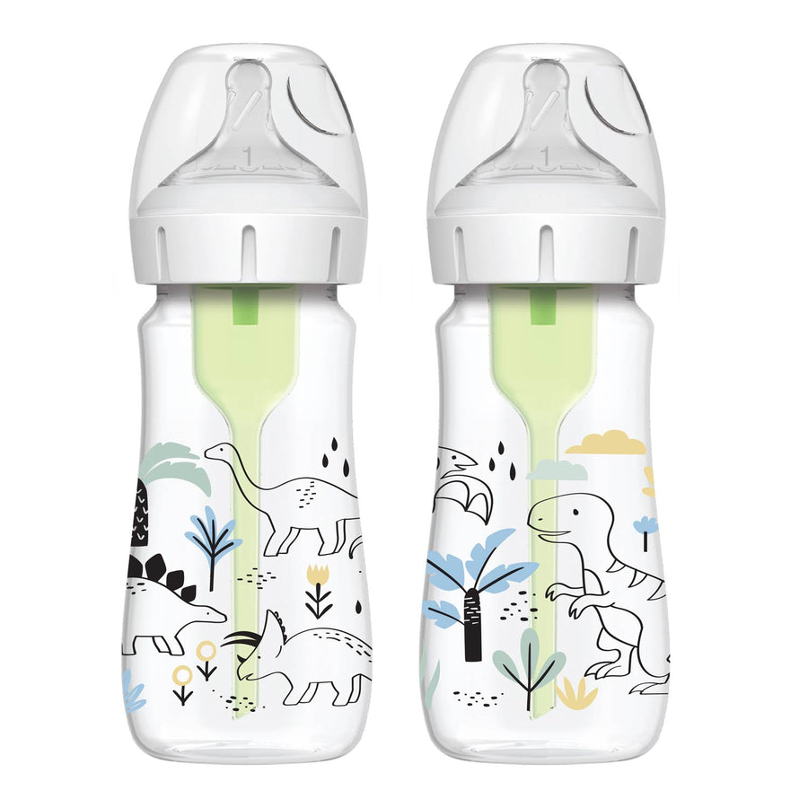 Dr. Brown's 9 oz/270ml Options+ Wide-Neck Designer Bottle, Dino Design, 2-Pack