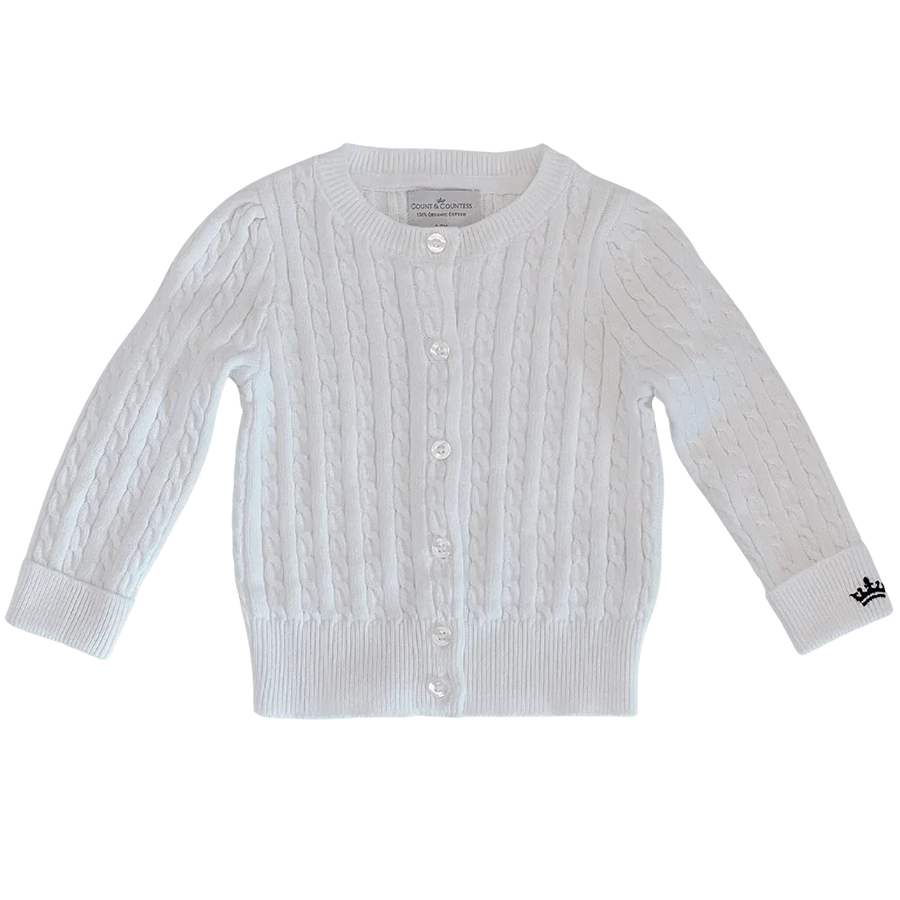 Count & Countess Organic Cotton Cable-Knit Cardigan - White