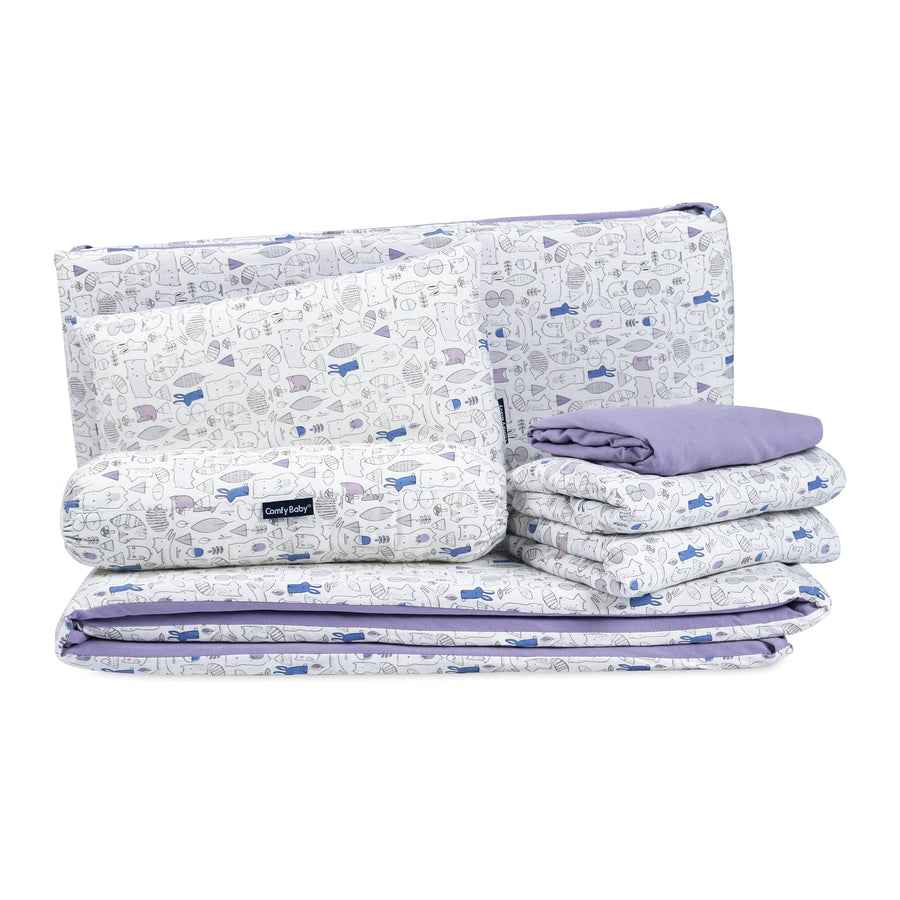 Comfy Living 6 Pieces Crib Bedding Set - Purple Rabbit