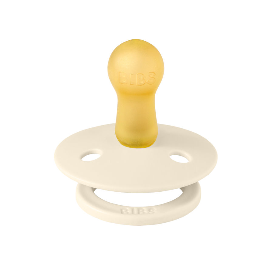 BIBS Colour Latex Pacifier in Ivory, size 1, round natural rubber latex nipple with lightweight shield