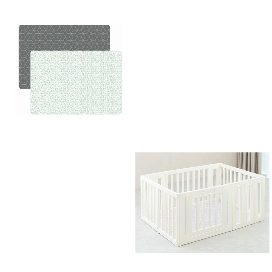 GingerBubs bundle - Large Play Mat Rimba Mint Green with Playpen Pearl White