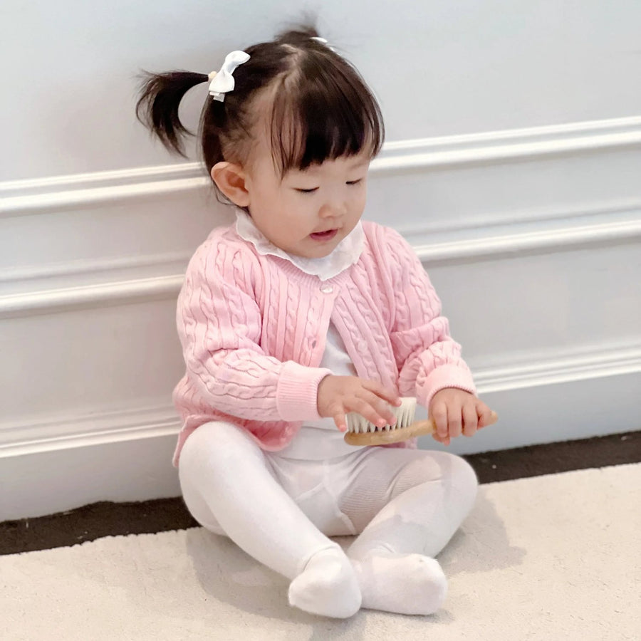 Count & Countess Organic Cotton Cable-Knit Baby Cardigan - Pink