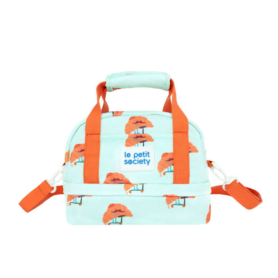 Kids Thermal Lunch Bag in Croissant Print with Orange Strap