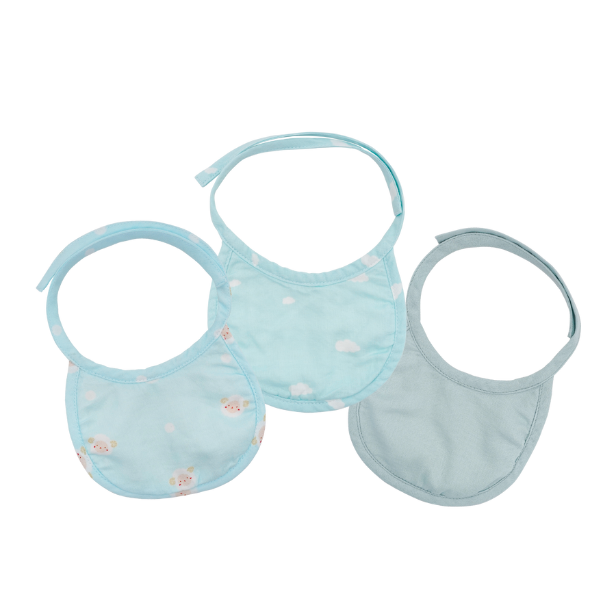 Granny Ben TENCEL muslin newborn bib 3-pack in the Field of Sky colourway