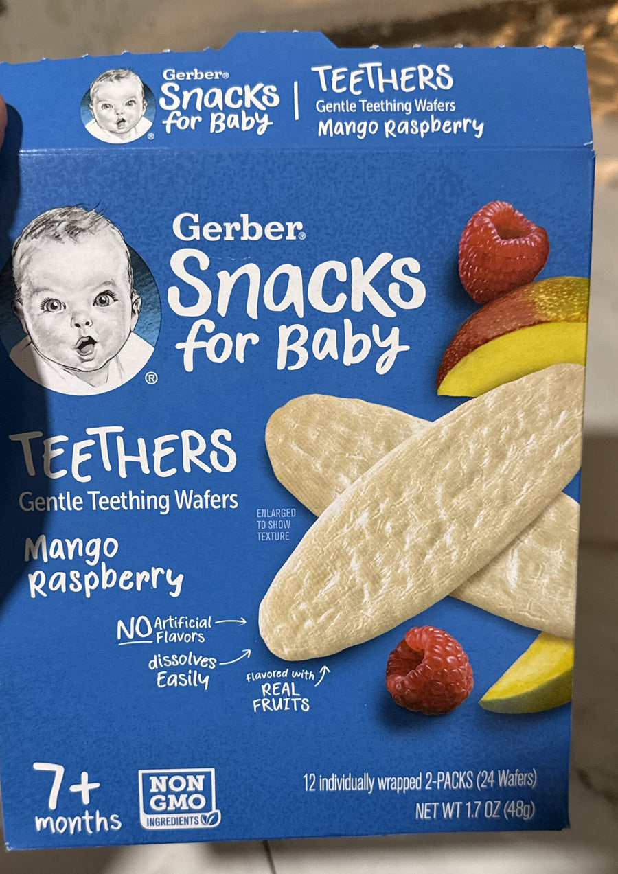 Gerber Snacks for Baby Teethers Gentle Teething Wafers Mango Raspberry, 1.7 oz box