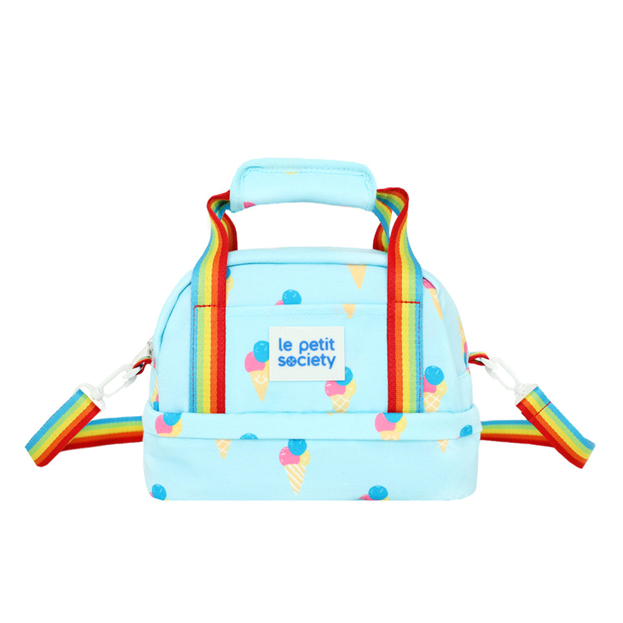 Kids Thermal Lunch Bag in Ice Cream Print with Rainbow Strap