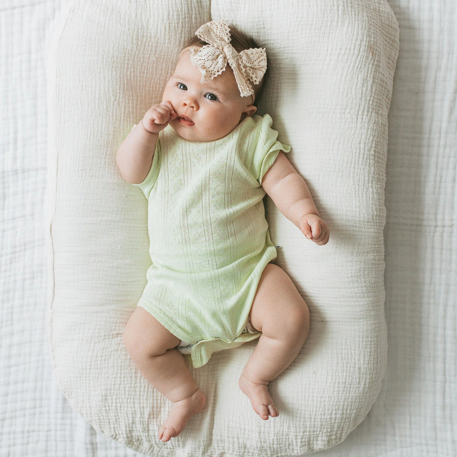 Kays + Kins Pointelle Puff Sleeve Bodysuit