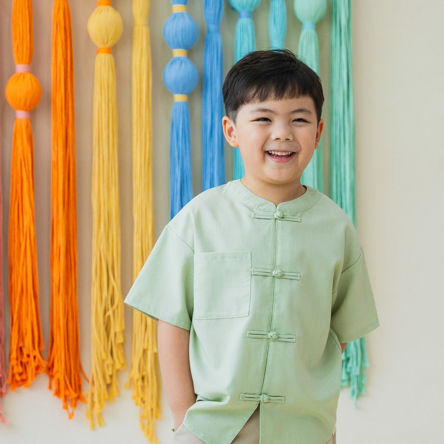 Heritage Series - Boys Mandarin Shirt in Jade