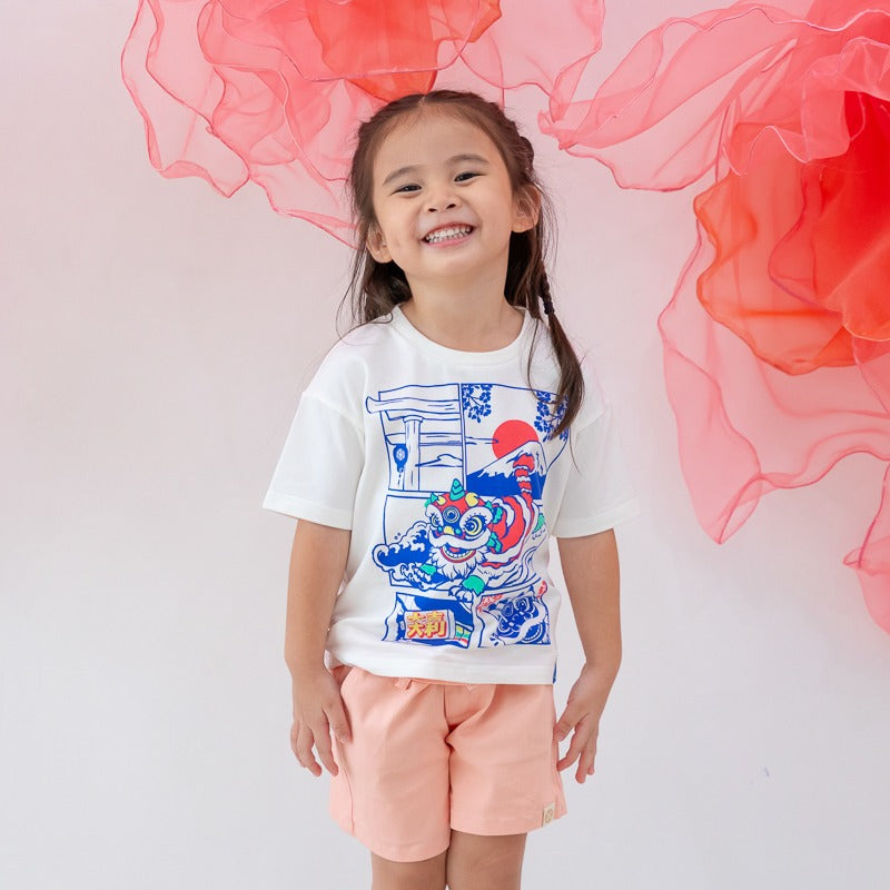 Lion Dance Series - Kids Comic Print Tee in White