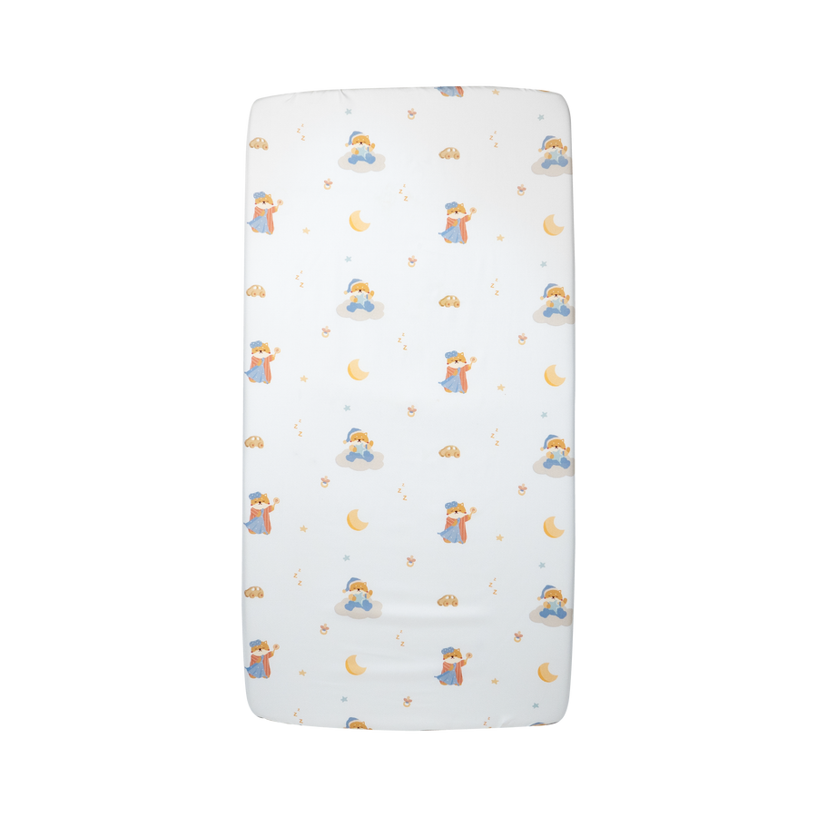 Granny Ben Micro Tencel fitted cot sheet in the Hoshi's Pajamas print