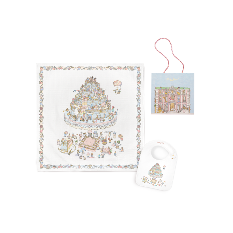 Atelier Choux Le Gâteau Carré & Satin Bib set with Monceau Mansion Gift Box
