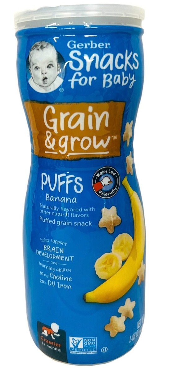 Gerber Puffs Banana Snacks for Baby Grain & Grow 1.48 oz canister