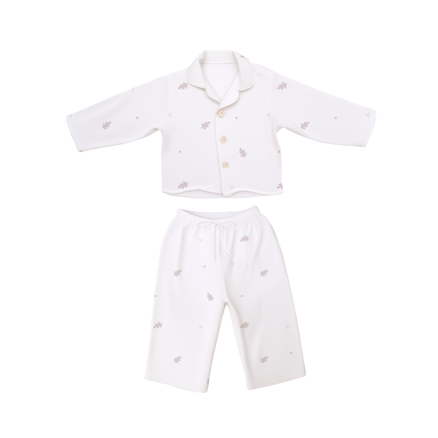 Saeson The Comfy Sleepwear in Soft Leaves - two-piece baby pyjama set, flat lay
