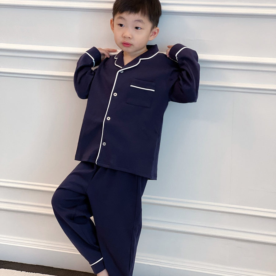 Urban Navy Pima loungewear pyjamas worn at home