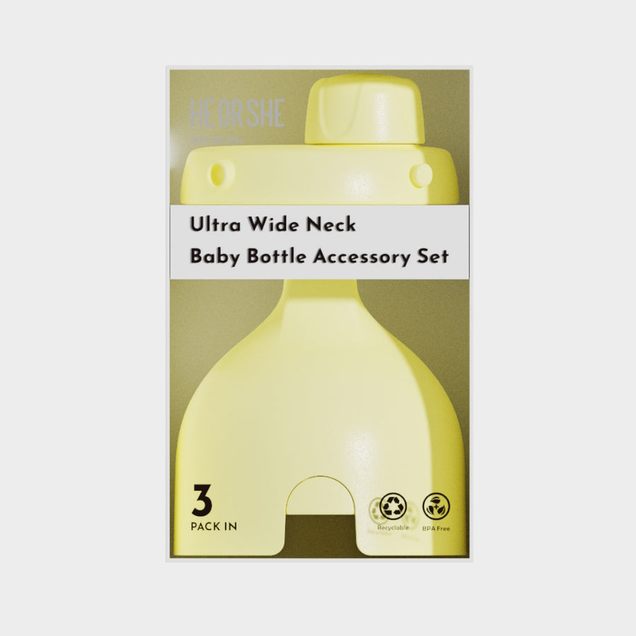 HE OR SHE Milk Bottle Cap + Collar + Storage Cap - Yellow