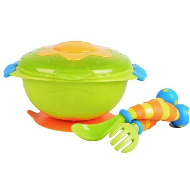 Nuby Wacky Ware Combo Set PP Suction Bowl Fork & Spoon Handle Grips - Happikiddo.com