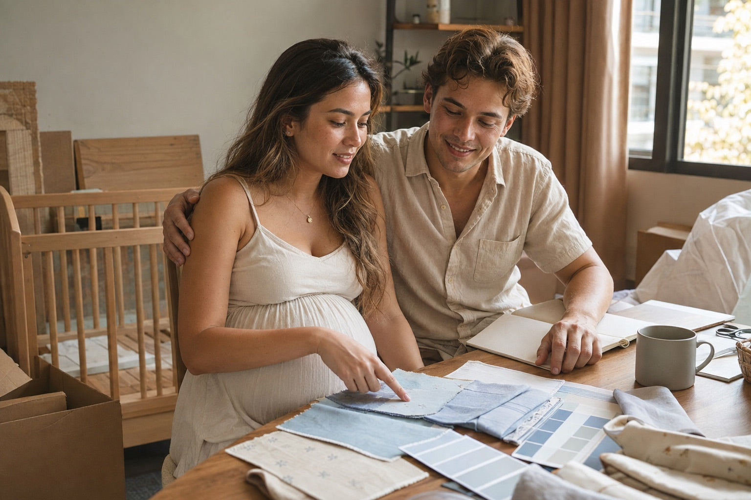Expecting parents planning what their baby needs