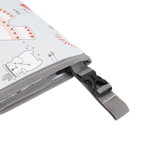 Princeton changing pad Native Bear, print and strap detail