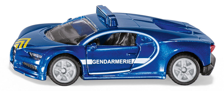 Bugatti Chiron Gendarmerie Siku die-cast model, side view