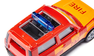 Land Rover Defender Fire Brigade Siku die-cast model, close-up detail