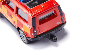 Land Rover Defender Fire Brigade Siku die-cast model, close-up detail