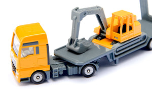 MAN Low Loader with Excavator Siku die-cast model, close-up detail