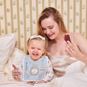 Atelier Choux Satin Bib - Spring Bunny lifestyle image