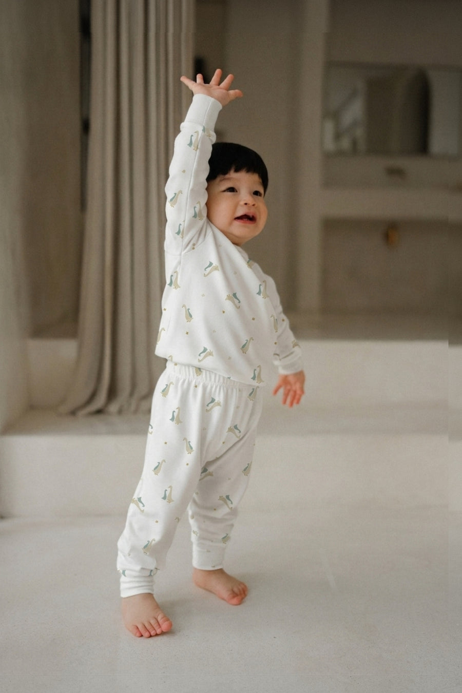 Hamako Tencel Kids Long Set in Aqua Goose — long-sleeve top and long pants