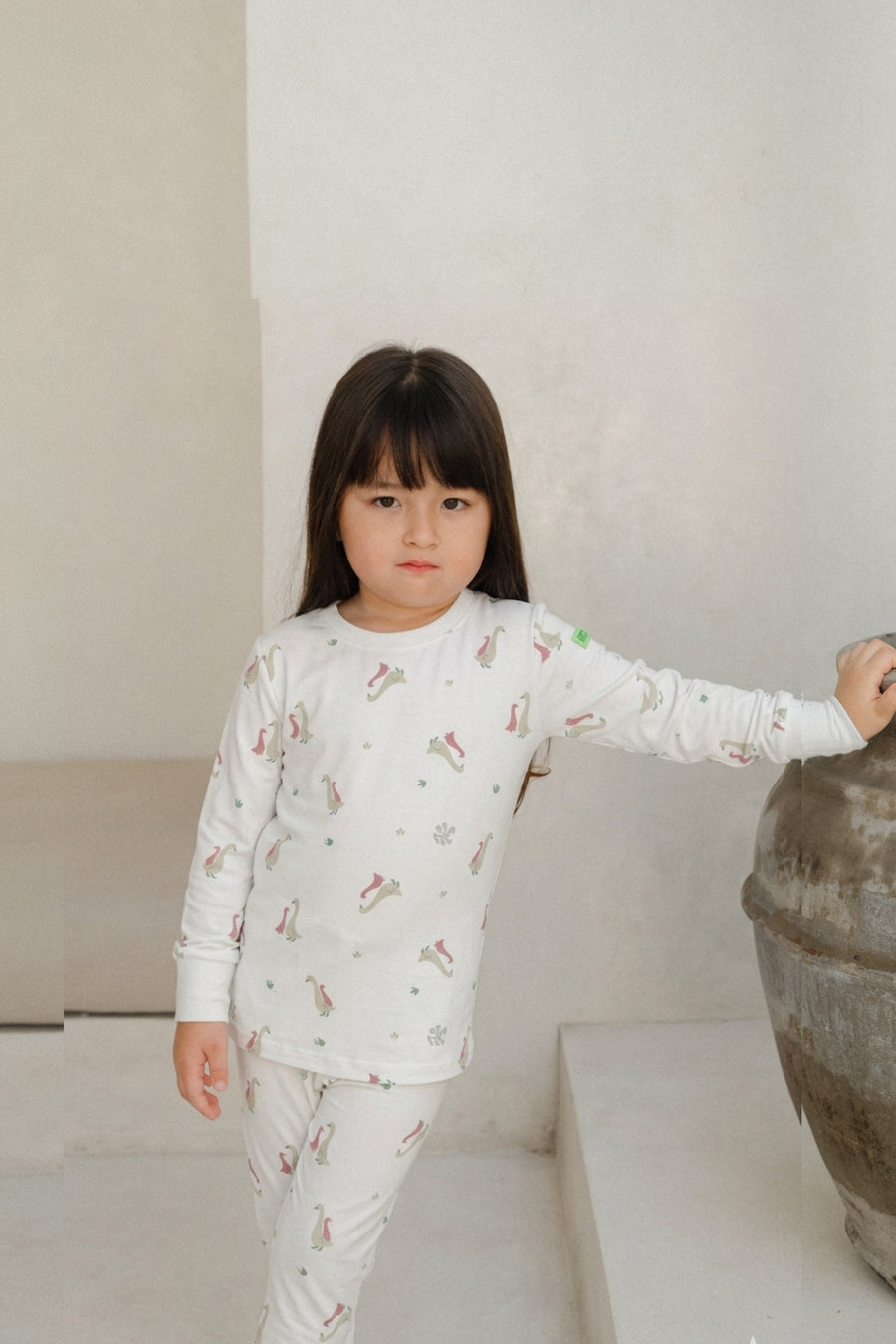 Hamako Tencel Kids Long Set in Rose Goose — long-sleeve top and long pants