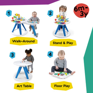 Four modes of play: walk-around, stand and play, art table, floor play