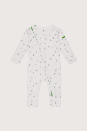 Hamako Tencel Jippa Suit in Willow — zip-front baby sleepsuit