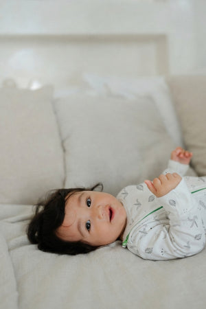 Hamako Tencel Jippa Suit in Willow — zip-front baby sleepsuit