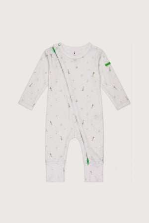 Hamako Tencel Jippa Suit in Nest — zip-front baby sleepsuit