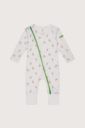 Hamako Tencel Jippa Suit in Rose Goose — zip-front baby sleepsuit