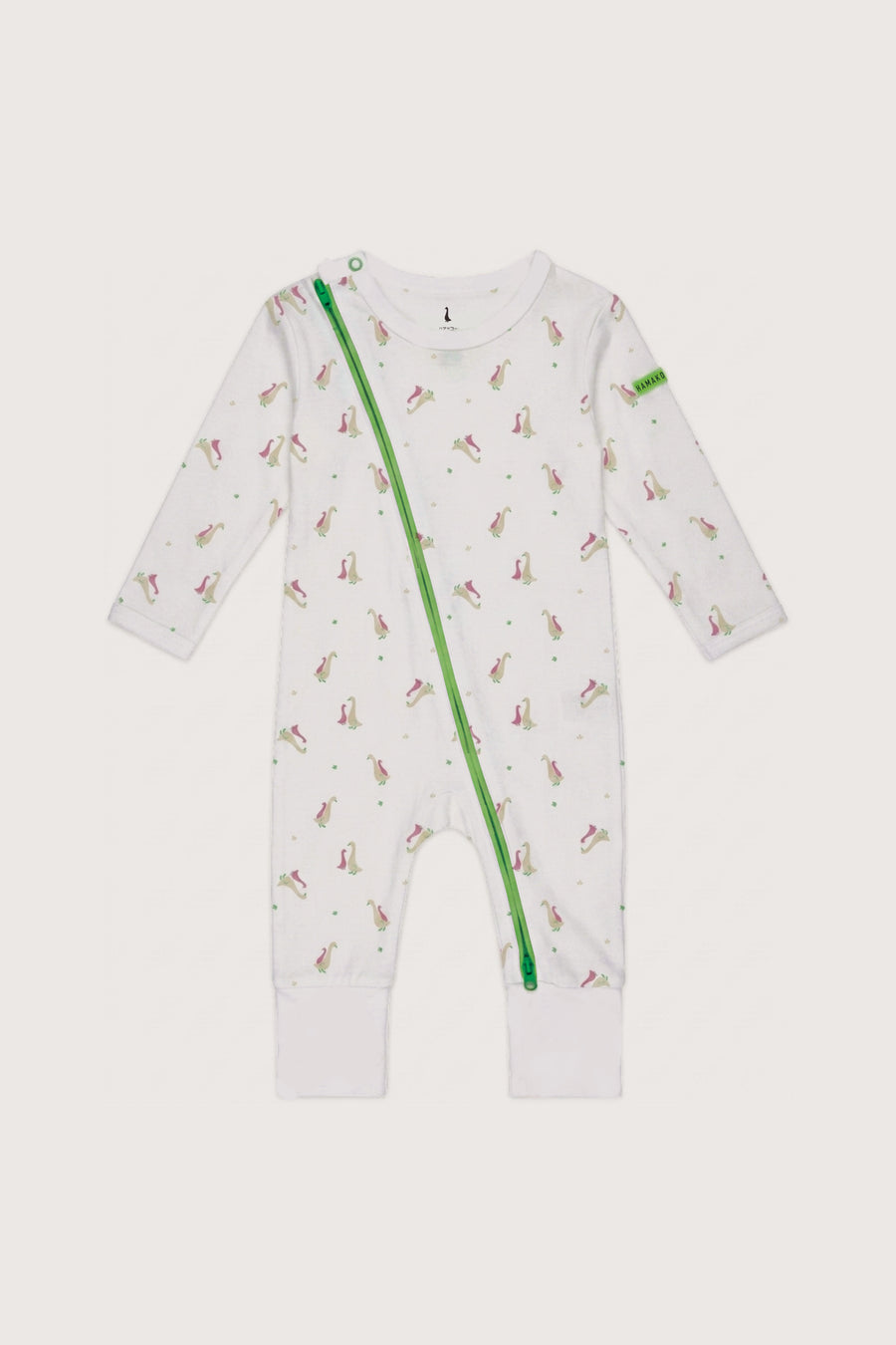 Hamako Tencel Jippa Suit in Rose Goose — zip-front baby sleepsuit