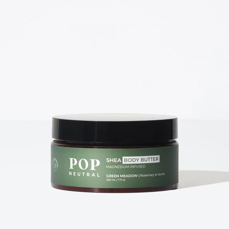 POP Neutral Magnesium Shea Body Butter Rosemary & Vanilla 200ml jar, front