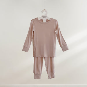 Number Twelve Bamboo Toddler Pyjamas in Bloom, two-piece flat lay