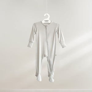 Number Twelve Bamboo Footies in Stone, flat lay